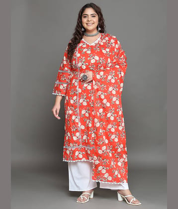 Tissu Cotton Printed Kurti With Palazzo Women's Stitched Salwar Suit - Orange ( Pack of 1 )