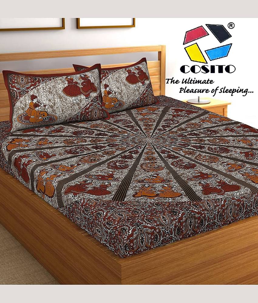 Cosito Cotton 1 Double Bedsheet with 2 Pillow Covers ( Multicolor )