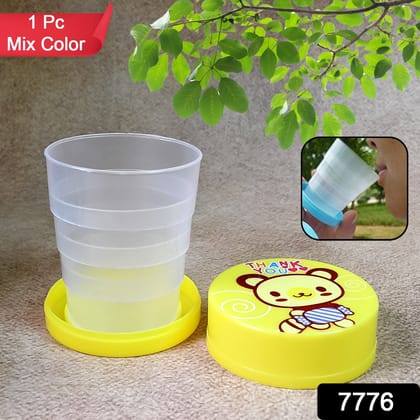 Portable Travelling Cup/Tumbler With Lid Folding / Pocket Glass for Travelling, Water Cup for Kids Walker, Folding Camping Cup with Lids Expandable Drinking Cup Folding Cup for Kids, Travel - (Pack of 1)