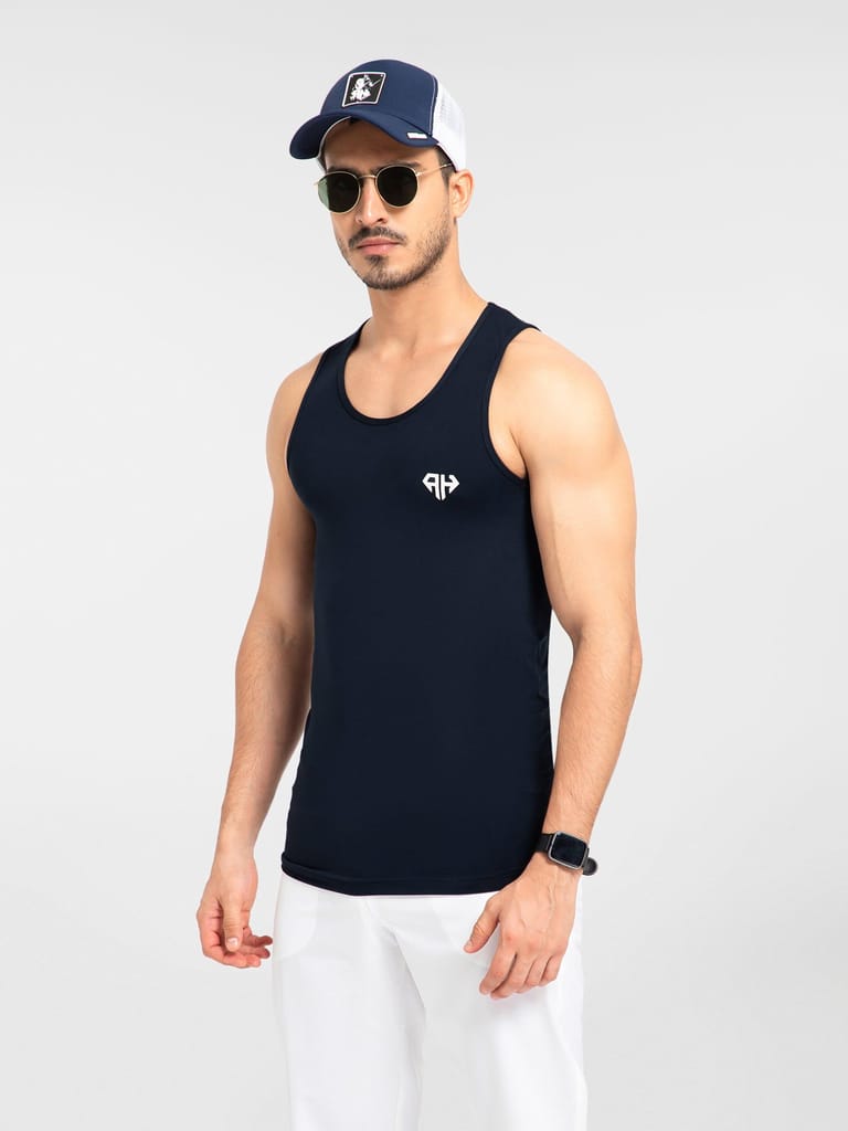 AH Gym Vest Navy Blue 4-Way Stretch