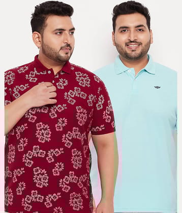 GET GOLF Pack of 2 Cotton Blend Regular Fit Printed Half Sleeves Men's Polo T Shirt ( Maroon )