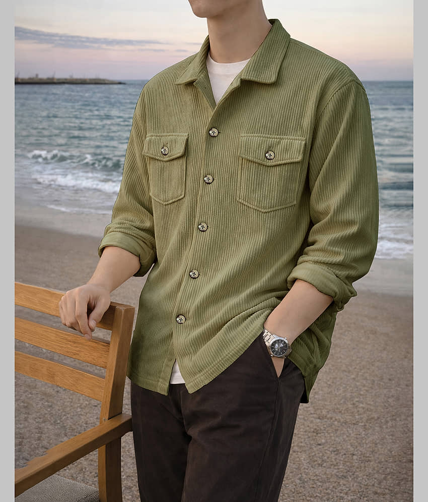 Eyebogler Corduroy Oversized Fit Solids Full Sleeves Men's Casual Shirt - White ( Pack of 1 )