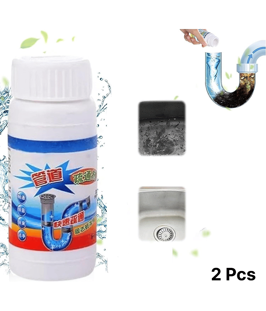 2 pcs Sink & Drain Cleaner Powder | Powerful & Clog Remover Sink Cleaning Powder | Automatic Toilet Blockage Cleaner, Removes Clogs, Blockage in Washbasin, Septic Tank, Sinks, Pipes