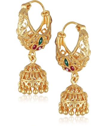 Vighnaharta Golden Jhumki Earrings ( Pack of 1 )