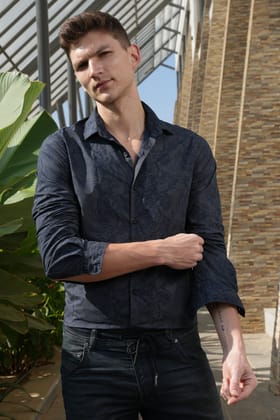 Asher - Floral Printed Shirt - Navy-L-42 / NAVY
