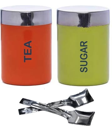 Dynore ColorTS with spoons Steel Multicolor Tea/Coffee/Sugar Container ( Set of 4 )