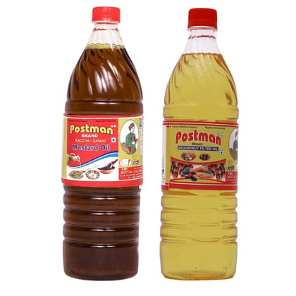 POSTMAN Mustard Oil 1 L & Filtered Groundnut Oil 1 L | Combo Pack