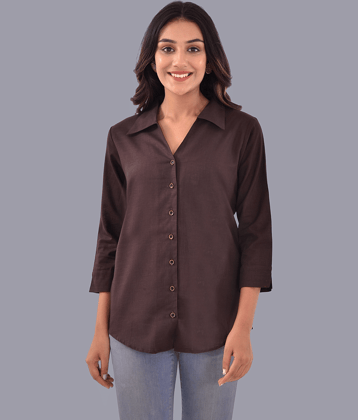 QuaClo Women Solid Cotton Shirt ( Brown )