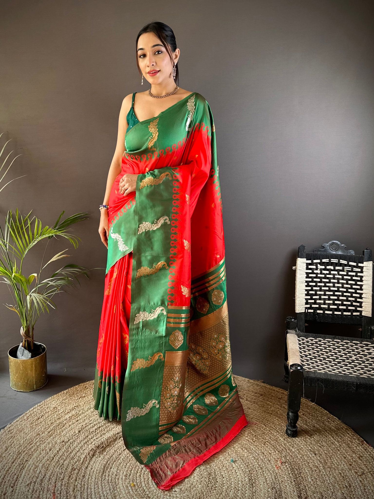 Red Soft Silk Butti Zari Weaving Banarasi Saree