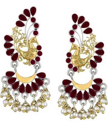 Spargz Antique Peacock Festive Wear Two Tone Plated Ruby Chandilier Earring For Women
