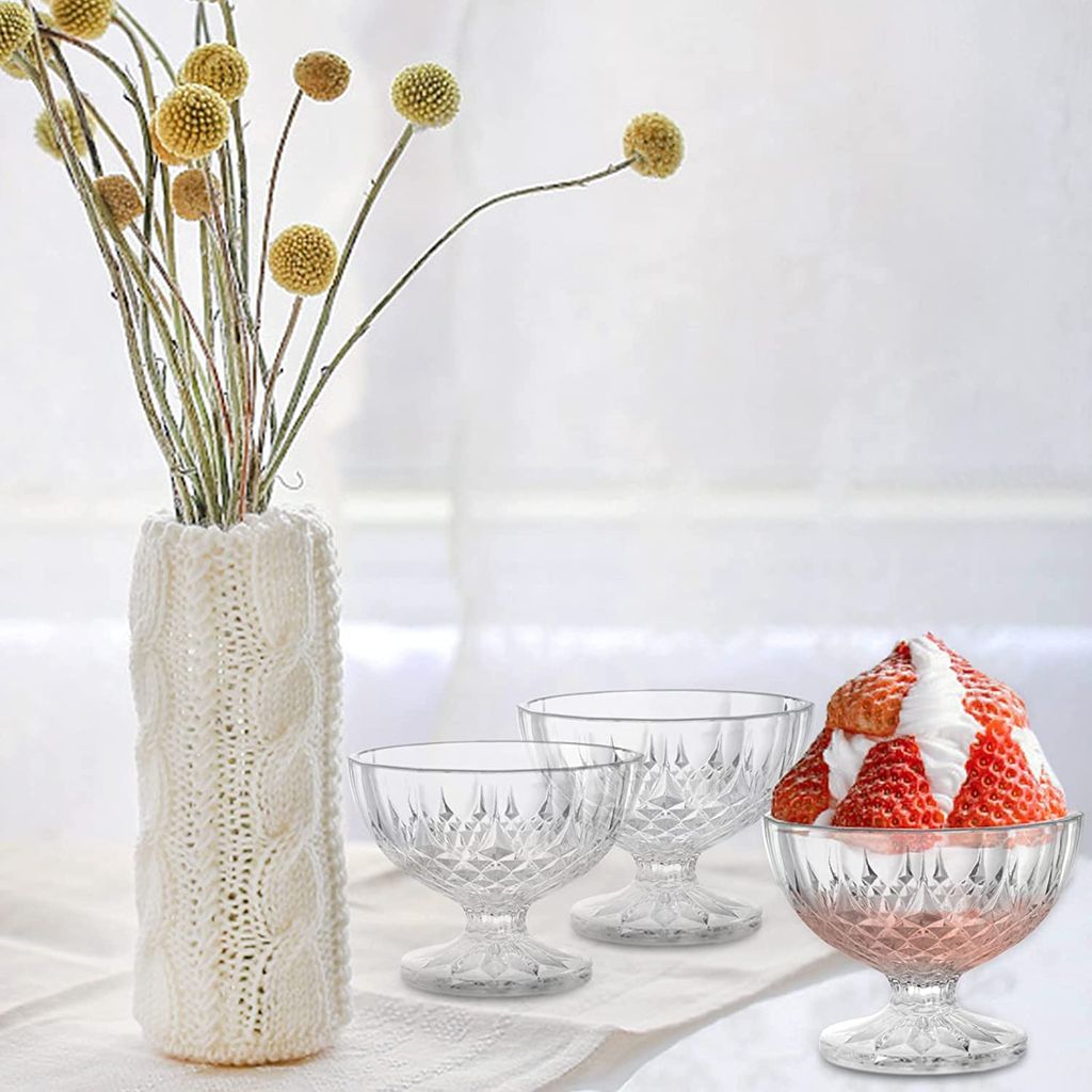 Ice Cream Bowls | Crystal Glass Cups | Sweets Serving Bowls use for Desserts, Milkshak, Fruit, Falooda, Coffee and Pudding Nuts | Pack of 6 |