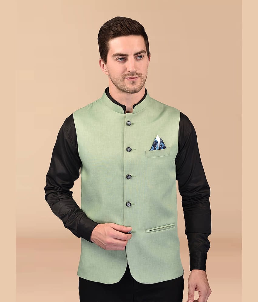 PRINTCULTR Green Cotton Blend Men's Nehru Jacket ( Pack of 1 )