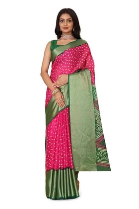 Silk Chiffon Viscose Bandhani Saree | Printed Pallu & Unstitched Blouse Piece | Wedding/Festive Sarees | Everyday Sari | Ideal For Gifting