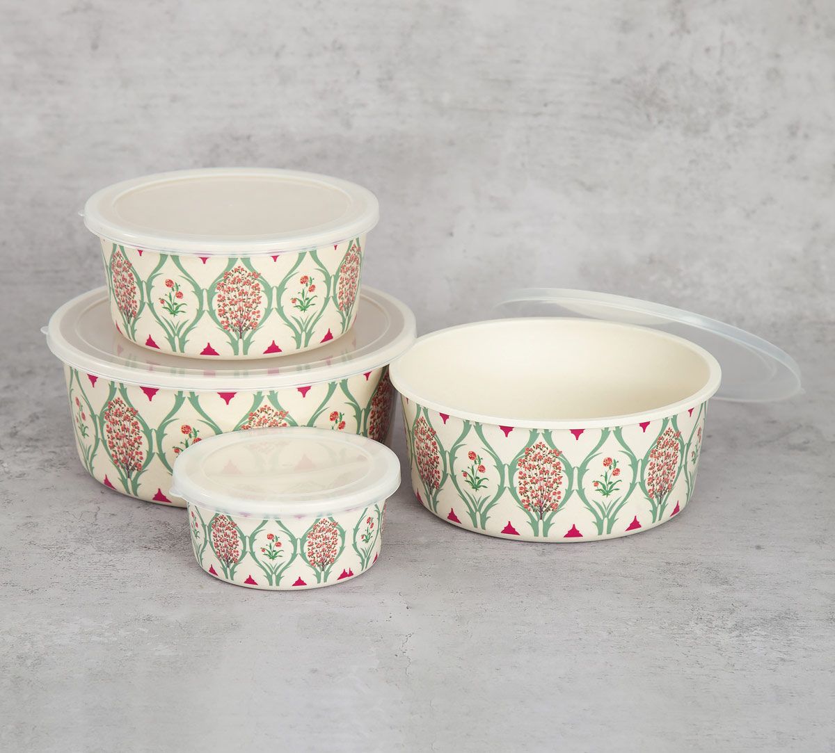 India Circus Lattice Blooms Bamboo Container Set Of 4