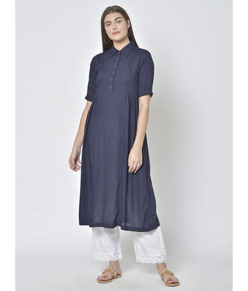 Pistaa - Navy Viscose Women's Flared Kurti ( Pack of 1 )