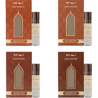 Ossa Oud Luxuria, Vanilla,Royale,Incense 6ml Each Unisex Concentrated Perfume Alcohol Free Roll On Attar Combo Pack of 4