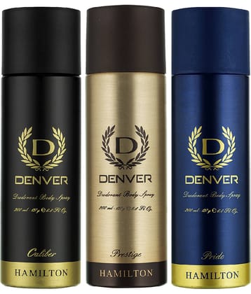 Denver Caliber, Prestige & Pride Deodorant Body Spray - 200ML Each (Pack of 3)