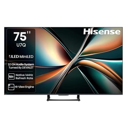 Hisense 189 cm (75 inches) U7Q Series 4K Ultra HD Smart QLED Mini LED TV 75U7Q (Black) Hisense 189 cm (75 inches) U7Q Series 4K Ultra HD Smart QLED Mini LED TV 75U7Q (Black)