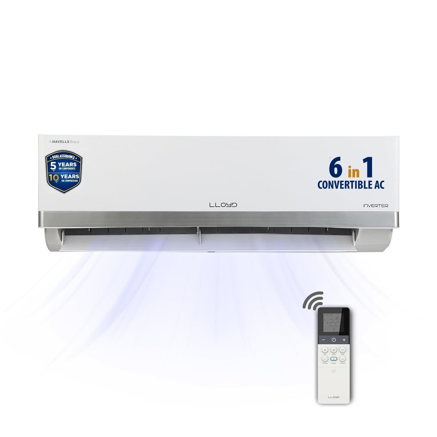 Lloyd 1.5 Ton 3 Star Inverter Split AC (6 in 1 Convertible, Cools Up To 52C, Clean Filter Indication, Smart 4 Way Swing, White with Silver Deco Strip, GLS18I3KOESR) Lloyd 1.5 Ton 3 Star Inverter Split AC (6 in 1 Convertible, Cools Up To 52C, Clean Filter