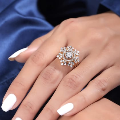 Nitala Silver Moissanite Ring For Women | 22KT Gold Vermeil-14 / Yellow Gold