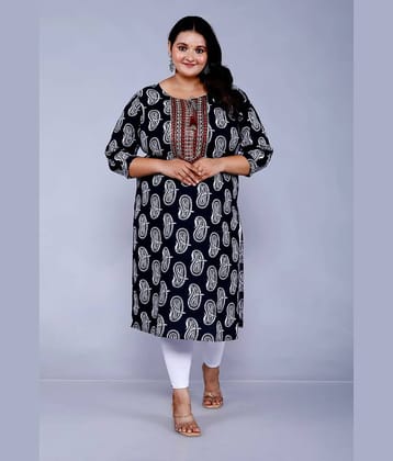 HIGHLIGHT FASHION EXPORT Cotton Embroidered Straight Women's Kurti - Black ( Pack of 1 )