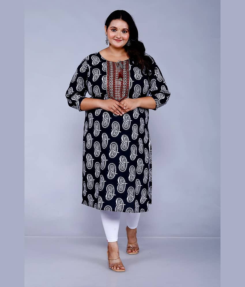 HIGHLIGHT FASHION EXPORT Cotton Embroidered Straight Women's Kurti - Black ( Pack of 1 )