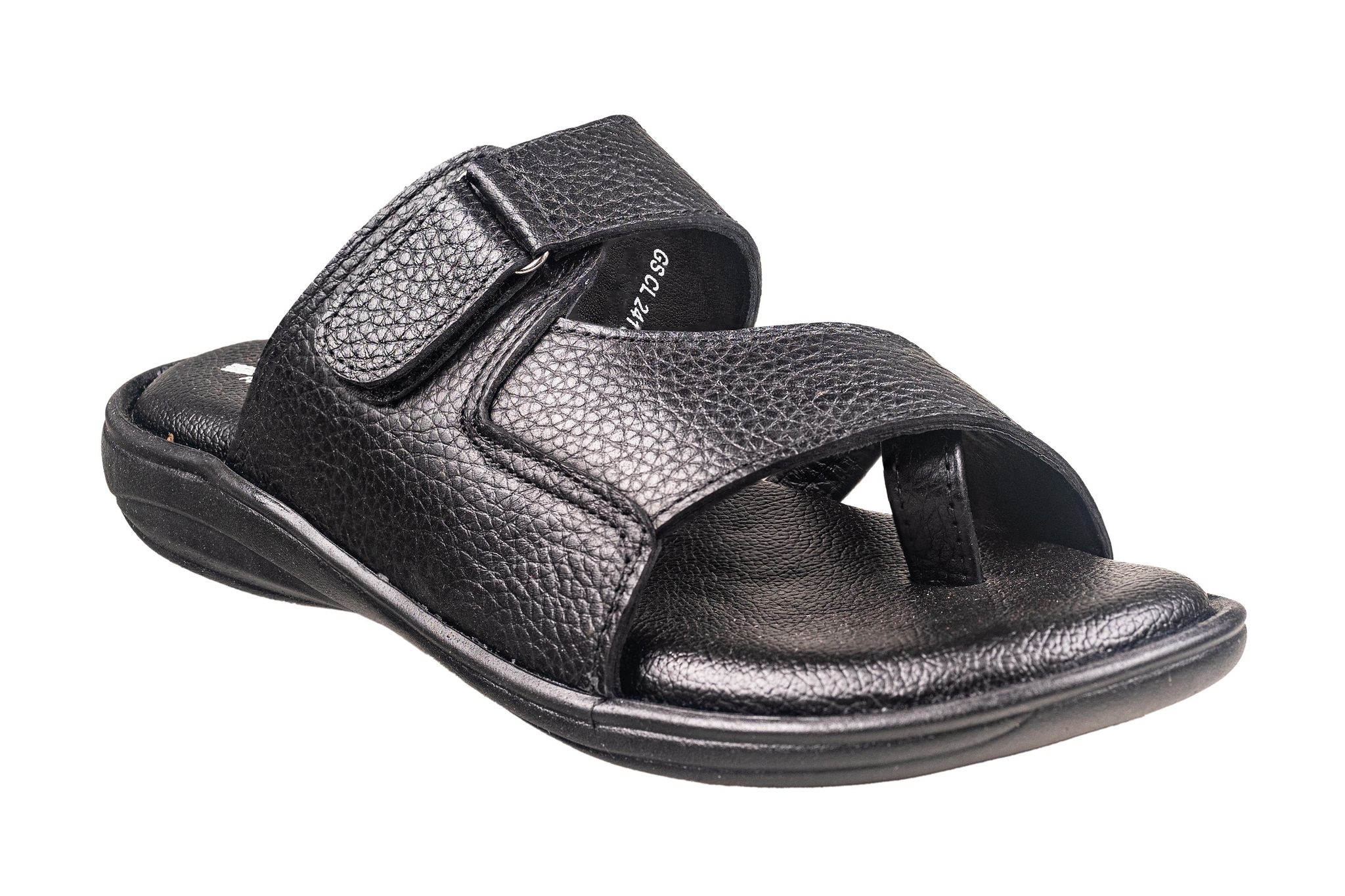 Titas Gents Black Leather Chappal-Black / D. Grey / 6