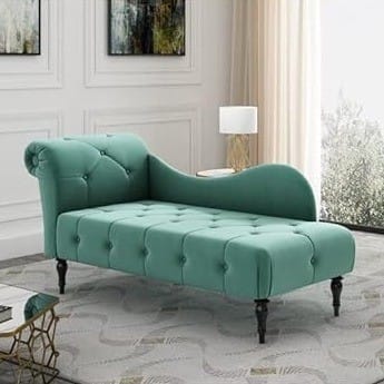 Lorenz Velvet Button Tuffted Chaise Lounge Couch