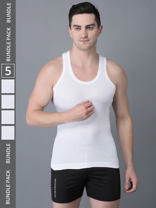 Men's White Pack of 5 Solid Combed Cotton Vest