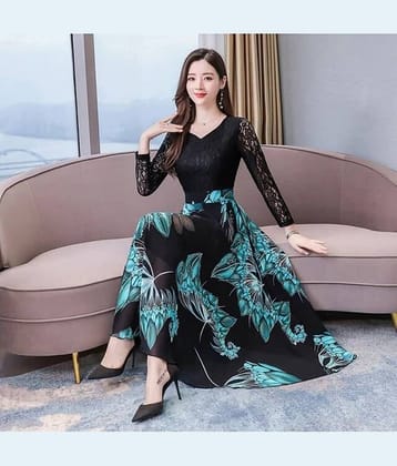 Raabta Fashion Women Georgette Printed Fit & Flare Dress ( Blue )