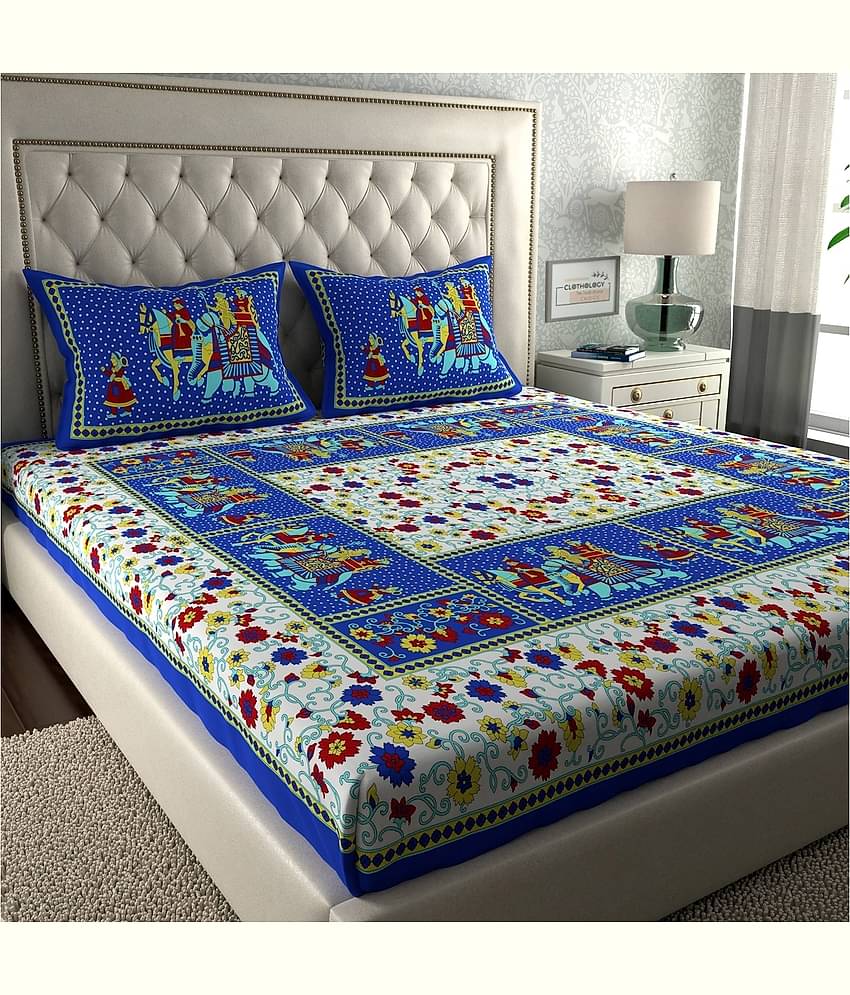 ABHACLOTHO Cotton 1 Double Bedsheet with 2 Pillow Covers ( Multicolor )