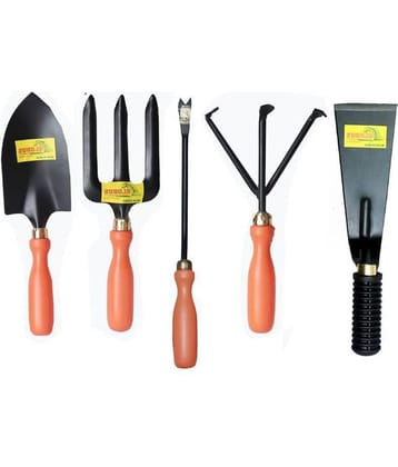 GLOBUS 104 Garden Tool Pack of 5 PCS (Big Trowel, Weeder Fork, Weeder, Cultivator, KHURPA)