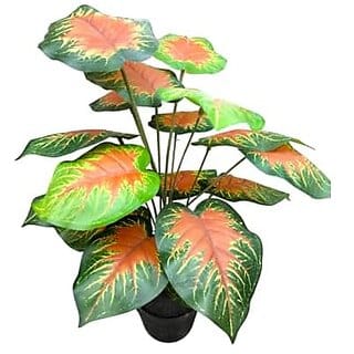 De Gardenia Artificial Areca Palm Money Tree with 18 Long Leaves 70 cm Tall Red Bonsai Plant with Pot Indoor/Outdoor Decorative Faux Plant for Home and Office