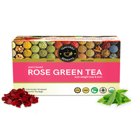 TEACURRY Rose Green Tea (1 Month Pack, 30 Tea Bags) - Helps with Weight Loss, Skin Glow, Digestion