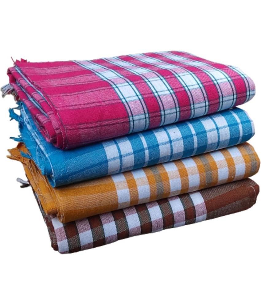 KAKUMANU - Multicolor Cotton Checks Bath Towel (Pack of 4)