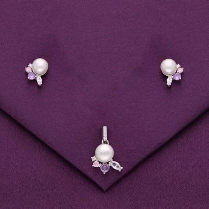 Sterling Pearl Radiance Pendant & Earring Set-Pearl / Silver