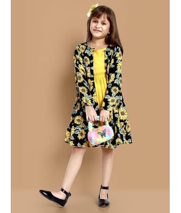 Lazy Shark Polyester Blend Fit And Flare Dress For Girls ( Pack of 1 , Yellow )