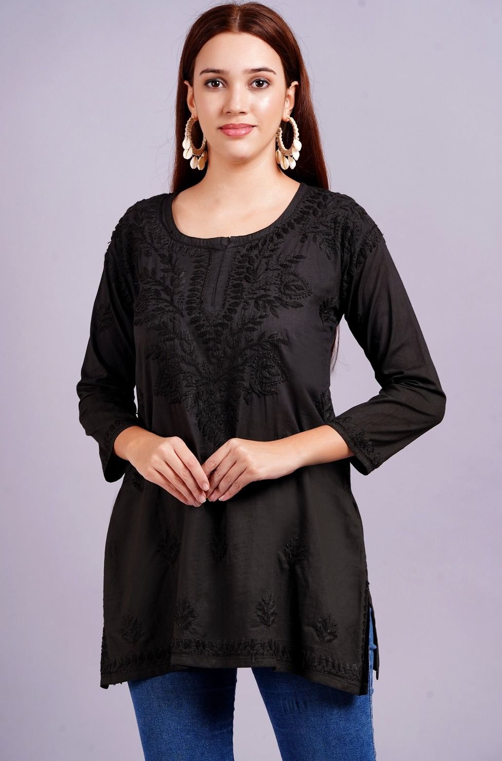 MRS RIGHT CHIKANKARI MALCOTTON SHORT TOP KURTI