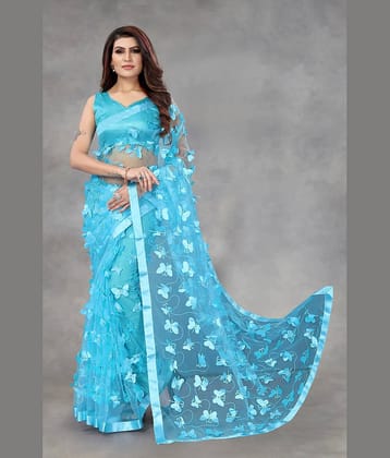 Lady Shopi Net Embellished Saree With Unstitched Blouse Piece ( Turquoise )