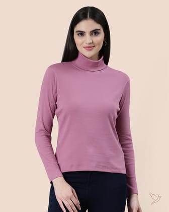 Turtle Neck Ribbed Tee-S / Wild Rose
