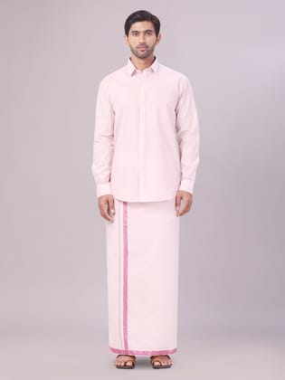 Mens Tissue Rose Colour Dhoti Shirt Wedding Combo Maverick-36 / F/S / Rose