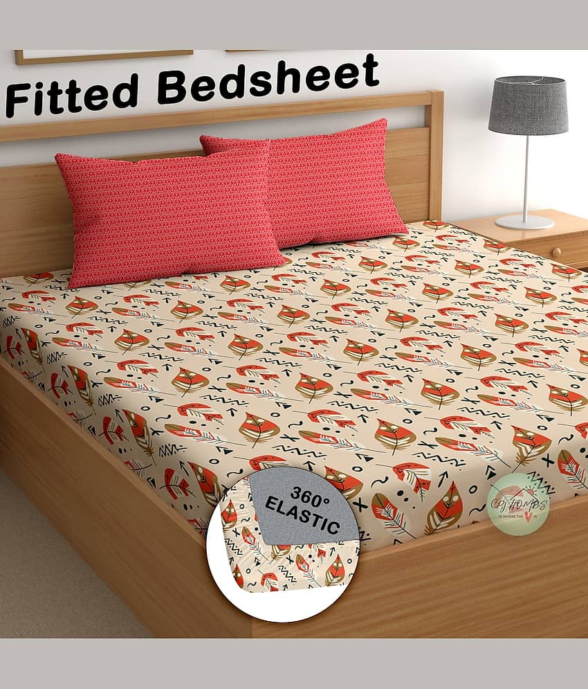CG HOMES Cotton 1 Double Fitted Bedsheet with 2 Pillow Covers ( 230 cm x 225 cm ) , Beige