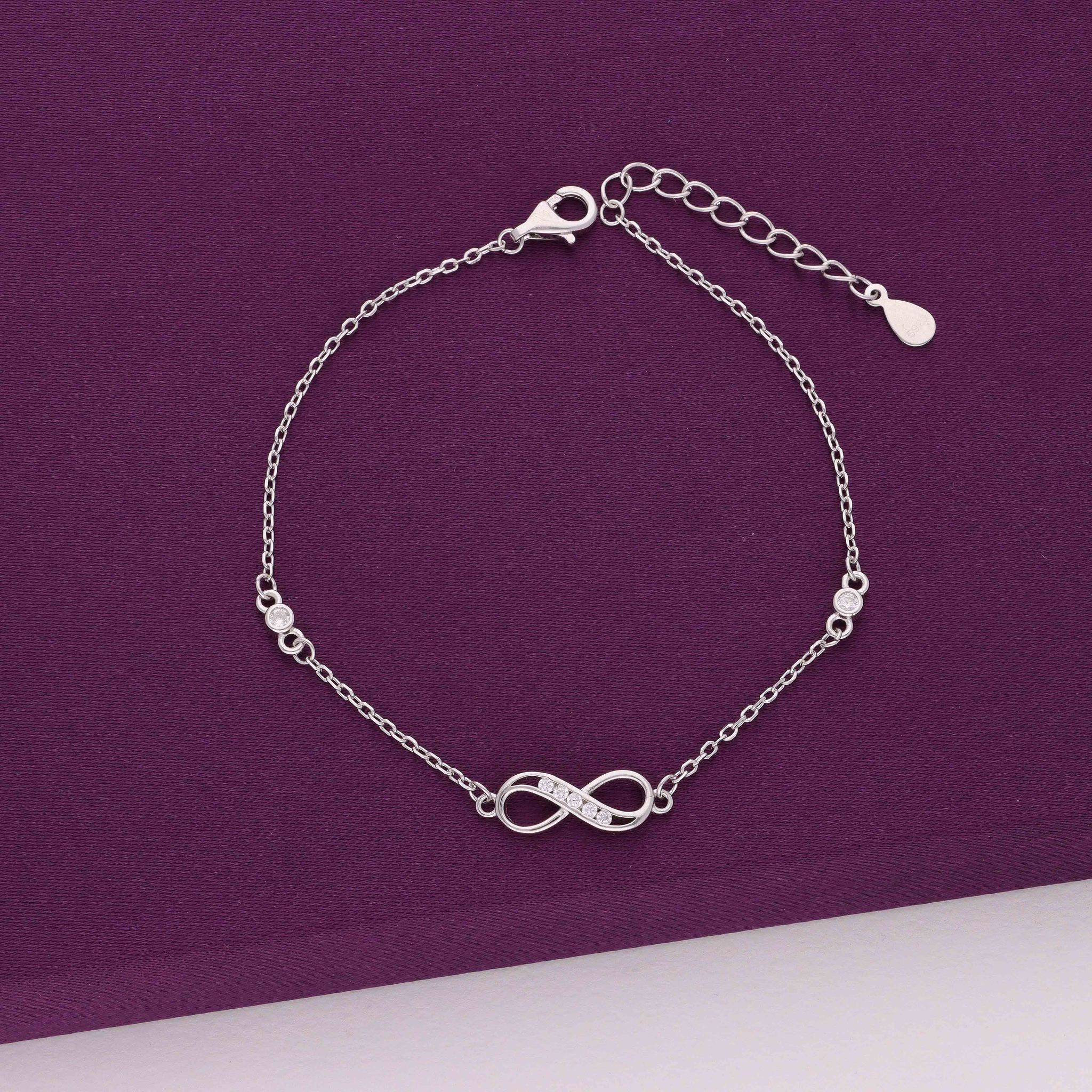 Sterling Silver Zircon Infinity Casual Bracelet-White Stone / Silver