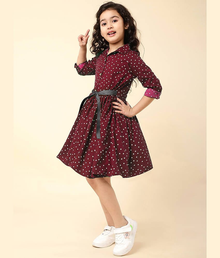 A.T.U.N. Polyester Shirt Dress For Girls ( Pack of 1 , Maroon )