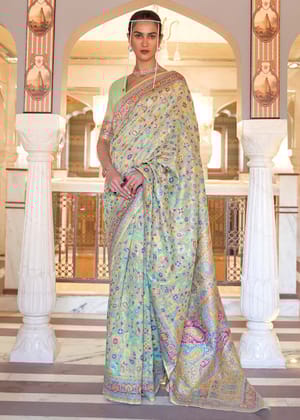 Pistachio Green Woven Banarasi Jamewar Saree