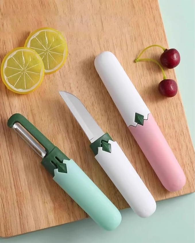2 in 1 Peeler for Vegetables, Multi Function Small Portable Stainless Steel Pocket Knife, Peeler for Vegetables and Fruits for Paring Easy Cutting (Multicolor)