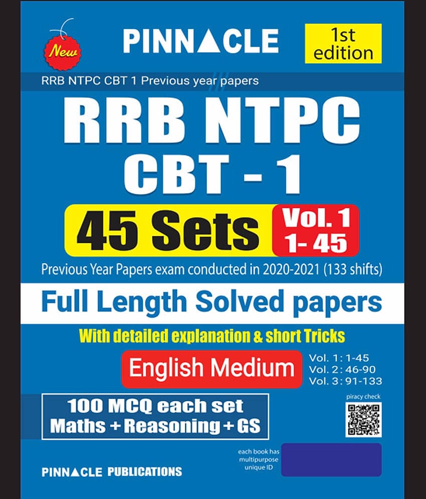 RRB NTPC CBT-1 : 45 (1 - 45) Sets vol. 1 full length solved papers English medium