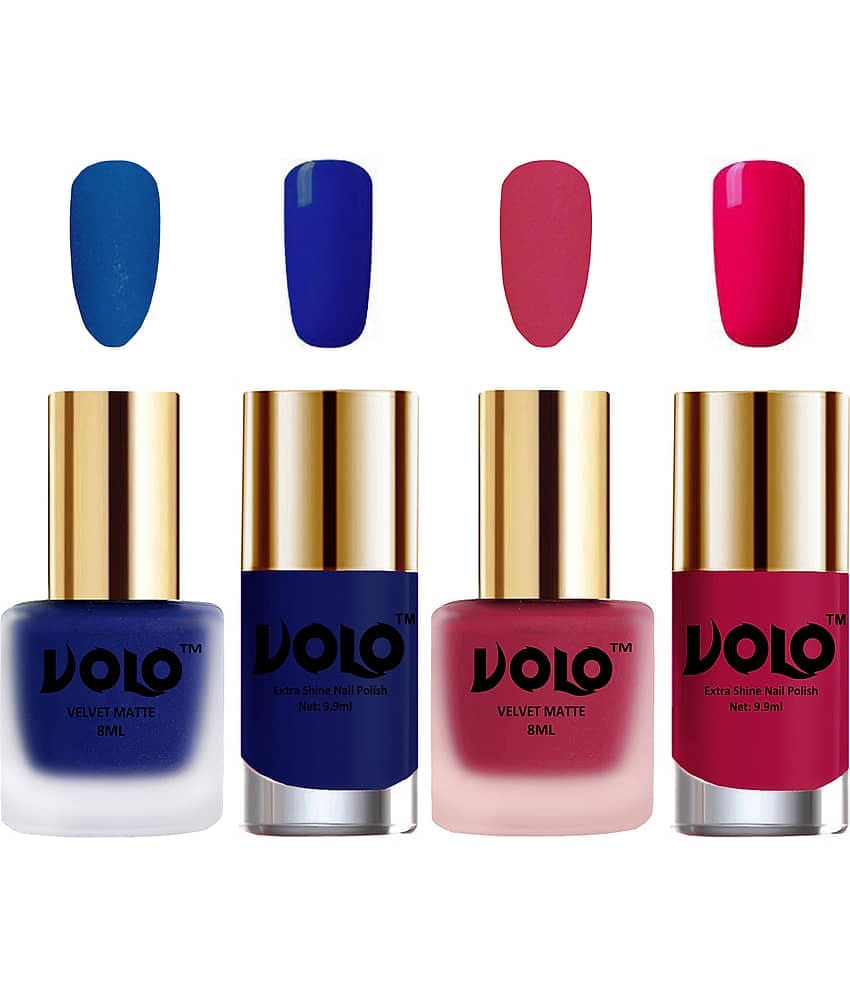 VOLO Extra Shine AND Dull Velvet Matte Nail Polish Blue,Pink,Blue, Magenta Glossy Pack of 4 36 mL