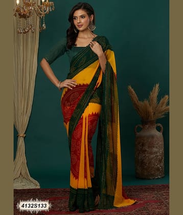 Samah Georgette Printed Bandhani Sarees With Unstitched Blouse Piece ( Multicolor )
