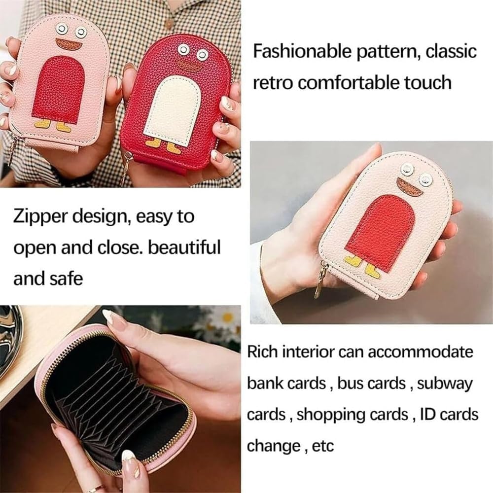 Cartoon Penguin Design Mini Wallet, Zipper Coin Purse, Classic Credit Card Holder